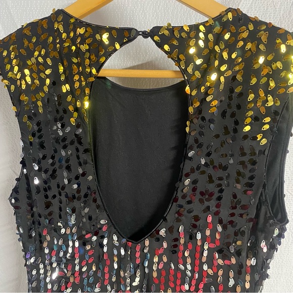 As U Wish Teardrop Sequin Bodycon Dress, Gold/Silver/Black, Size Juniors Medium - Picture 4 of 9